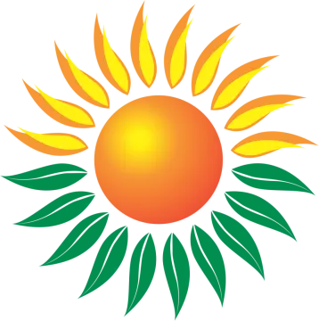 a sun with green leaves on it