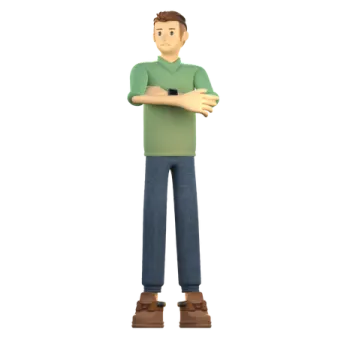 a 3d man standing with his arms crossed