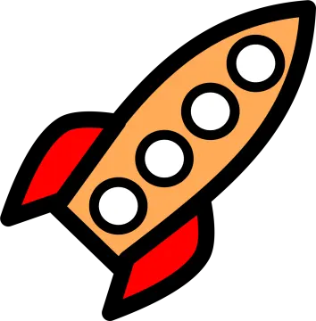 a red and black rocket on a white background