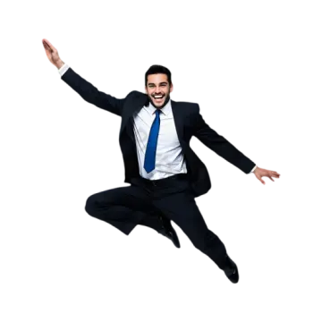 a man in a suit and tie jumping