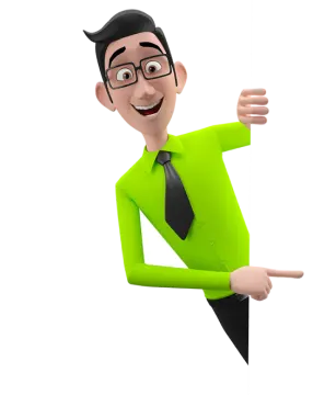 a cartoon man in a green shirt and black tie