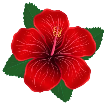 a red flower with green leaves
