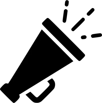 a black and white icon of a megaphone