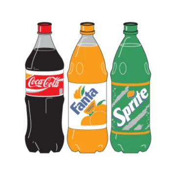 three bottles of soda and a bottle of coke
