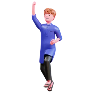 a cartoon character in a blue shirt and black pants