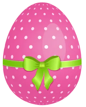 a pink easter egg with a green bow