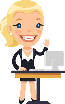 a cartoon business woman sitting at her desk