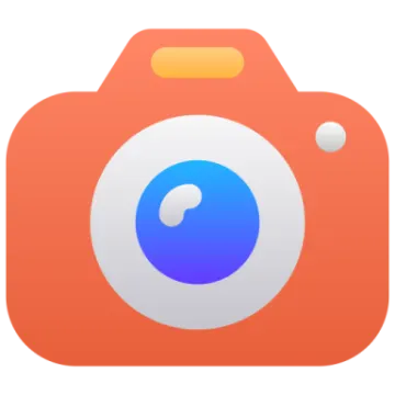 an orange camera with a blue lens