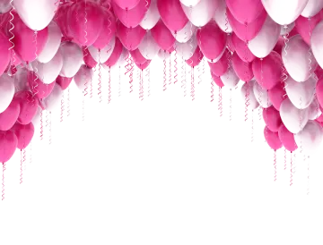 a bunch of pink and white balloons
