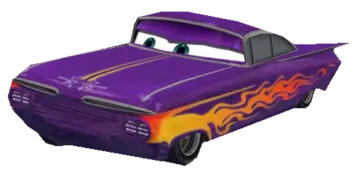 a purple car with flames on it