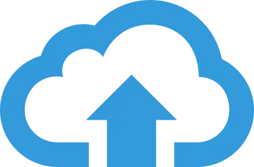 a blue cloud with an arrow pointing up