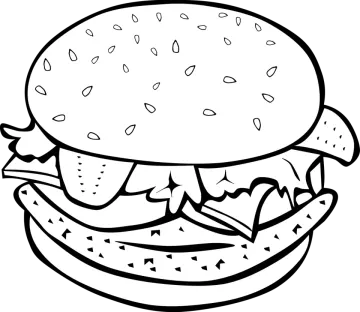 a black and white drawing of a hamburger