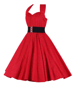 a red dress with black polka dots on it
