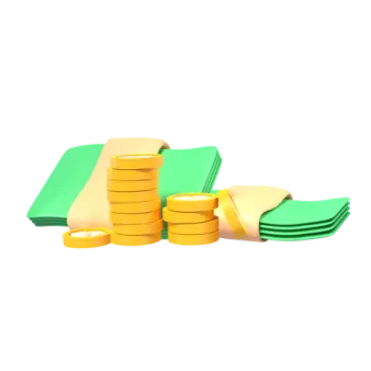 a stack of green and gold coins