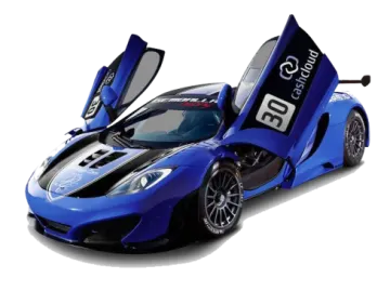 a blue race car with the door open