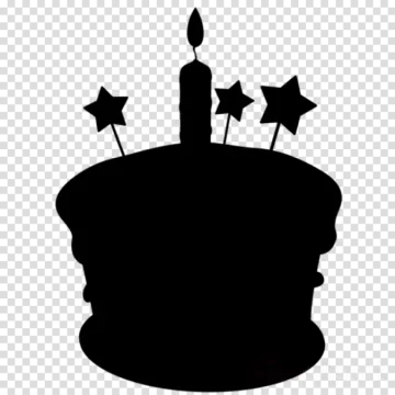a black and white silhouette of a birthday cake