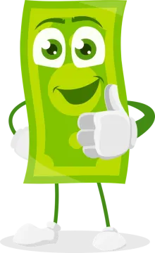 a cartoon money bill character giving a thumbs