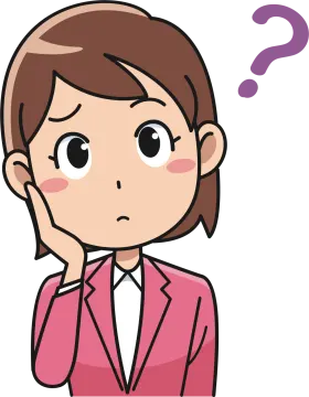 a woman in a pink suit with a question mark
