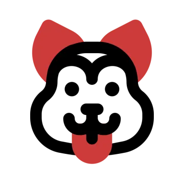 a black and white dog with a red bow