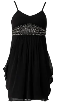 a black dress with silver beads on it