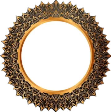 a circular gold frame with an ornate pattern