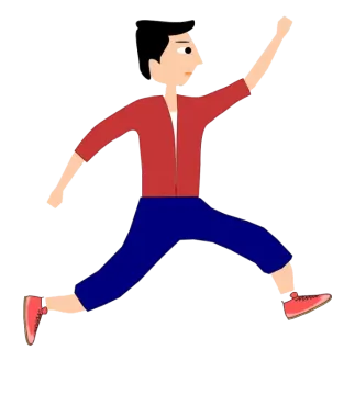 a man in red shirt and blue pants is jumping