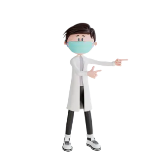 a cartoon character wearing a surgical mask and pointing at something