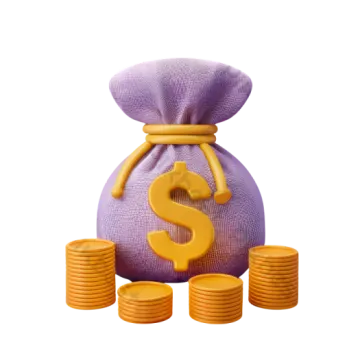 a bag of coins with a dollar sign