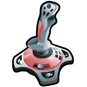 a red and black game controller on a white background