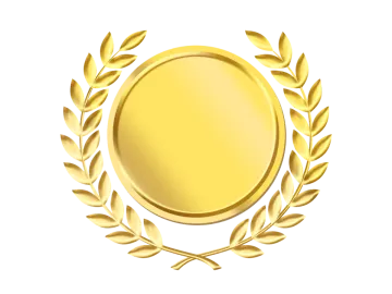 a gold medal with leaves around it