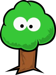 a cartoon tree with eyes on it