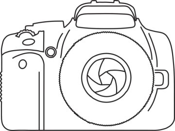 a black and white drawing of a camera