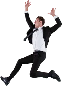 a man in a suit and tie is jumping