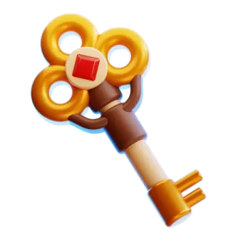 a toy monkey holding a golden key