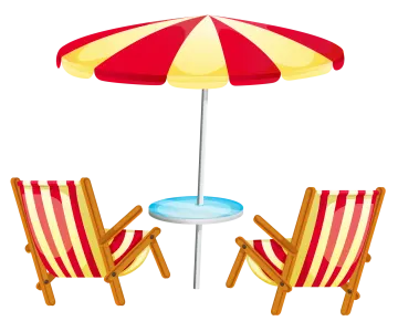 two beach chairs under an umbrella