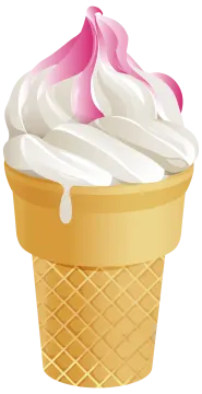 an ice cream cone with pink icing on top