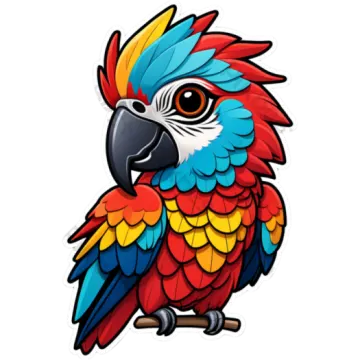 a colorful parrot sticker on a white background