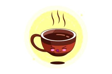 a cup of coffee with its eyes closed