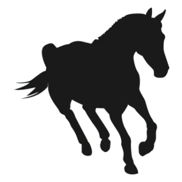 a black silhouette of a running horse