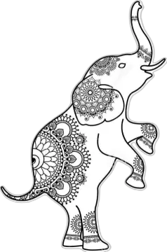 an elephant with patterns on it's back