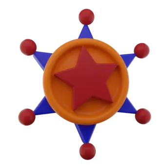 a red and blue star on a white background