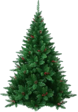 a christmas tree with red berries and pine cones