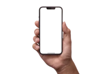 a hand holding an iphone with a blank screen