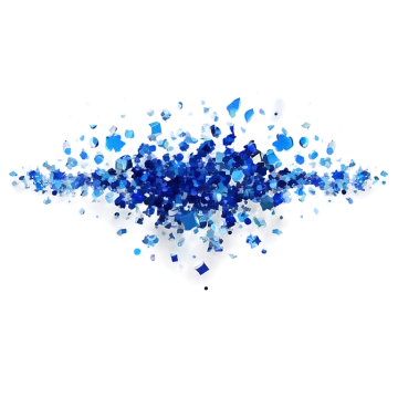 a pile of blue glass shards on white background