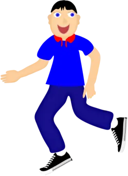 a cartoon boy wearing a blue shirt and black pants