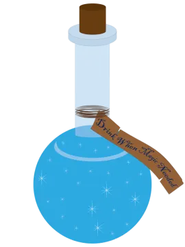 a blue glass flask with a wooden sticker on top