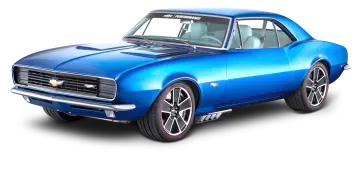 a blue muscle car on a white background