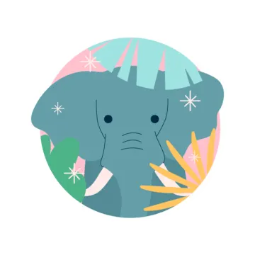an elephant in a circle with leaves around it