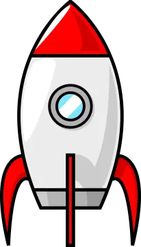 a red and white rocket on a white background
