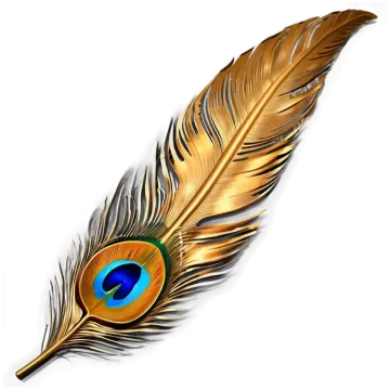 a golden feather on a white background